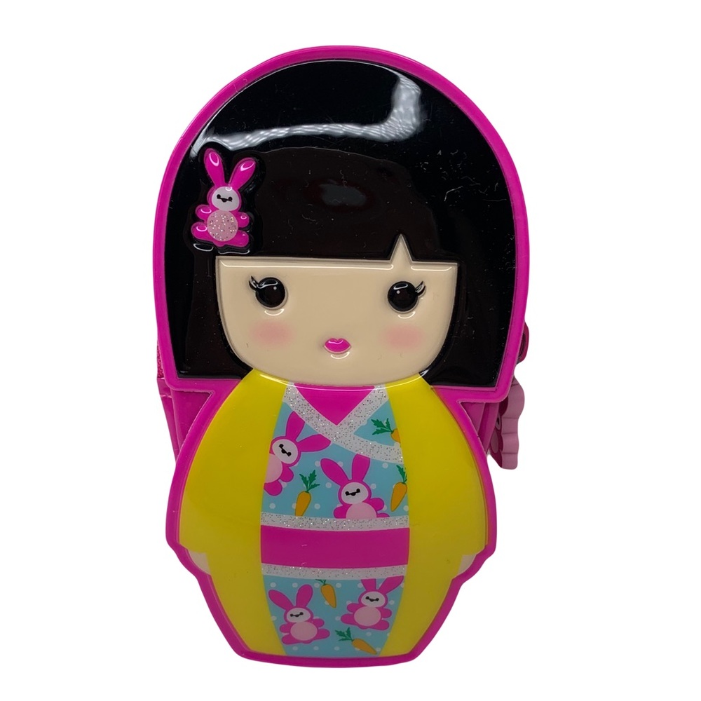 Kimmi Junior Kokeshi Doll Zip Coin Pouch Pink Kawaii Cute Japanese Girl Kids - Picture 1 of 6